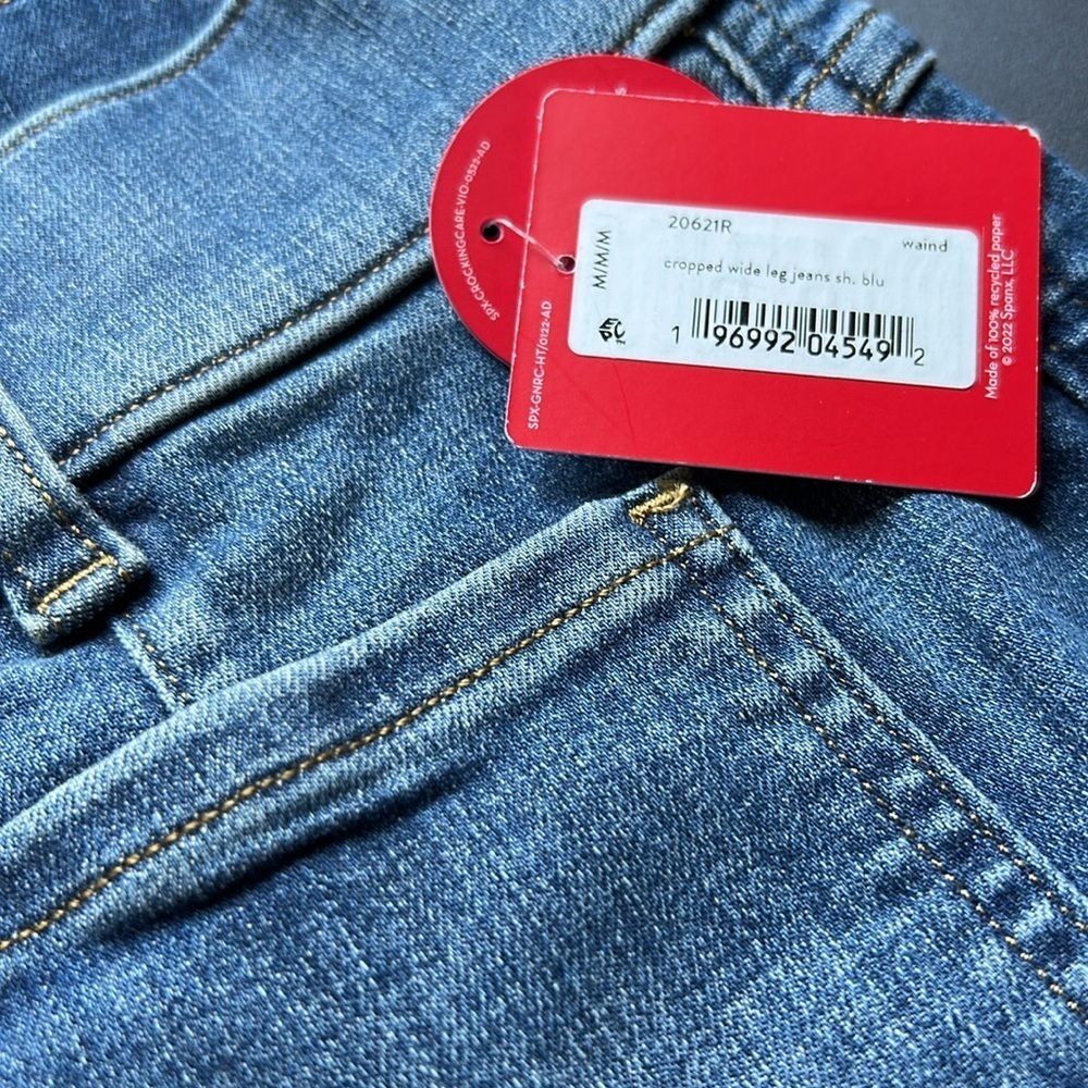 Spanx Cropped Wide Leg Jean Shaded Blue Shapewear Pockets High Rise sz M NEW - Picture 9 of 11